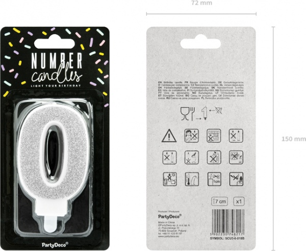 Свічка для торта Partydeco цифра 0 срібна 7 см (SCU3-0-018B)