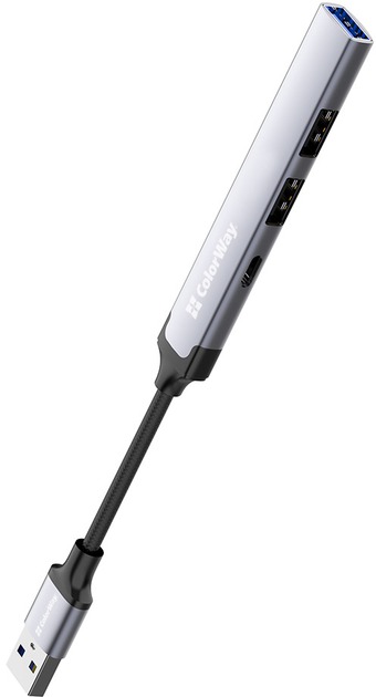 USB-хаб ColorWay USB-A 4-в-1 USB2.0х3/USB3.0 0,12 м сірий (CW-HUB05)