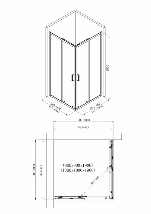 Душове огородження Imprese VALTICE NEW 90x90x190 см скло прозоре