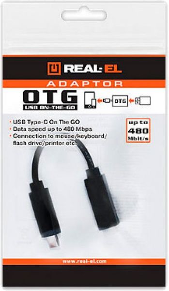 Real-el 1 м чорний (USB OTG Type C 0.1m, black (RE) кабель 