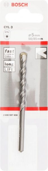 Свердло по бетону Bosch Silver Percussion 50x85 мм 5 мм 2608597658
