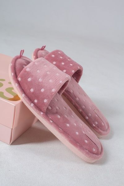 Тапки домашние Twins HS-VL велюровые в горошек розовый 