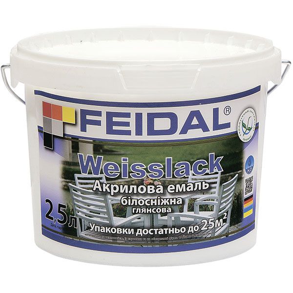 Эмаль Feidal акриловая Weisslack белый глянец 2,5л