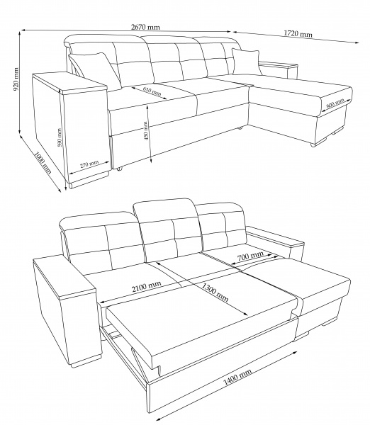 Диван кутовий VECTOR Тім UD сірий 2670x1720x920 мм