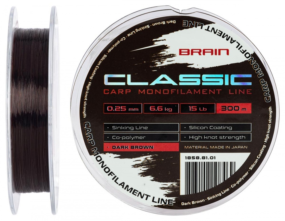 Леска Brain Classic Carp Line (dark brown) 300 м 0,25 мм 6,6 кг