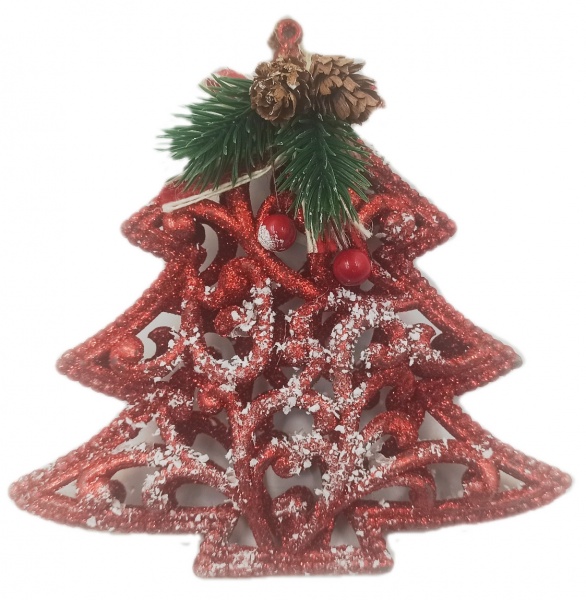Декоративная подвеска Ёлочка с декором 15 см красный NY21065