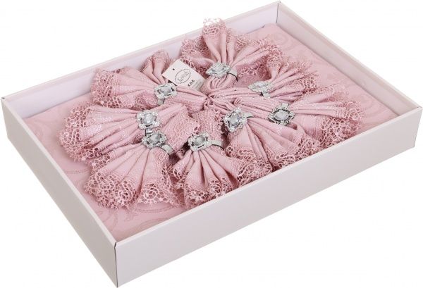 Скатерть с салфетками KDK 160x220 см пудровый Karna 