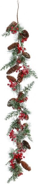 Гірлянда хвойна внутрішня 1,2м засніжена з ягодами і шишками RS1T713 
