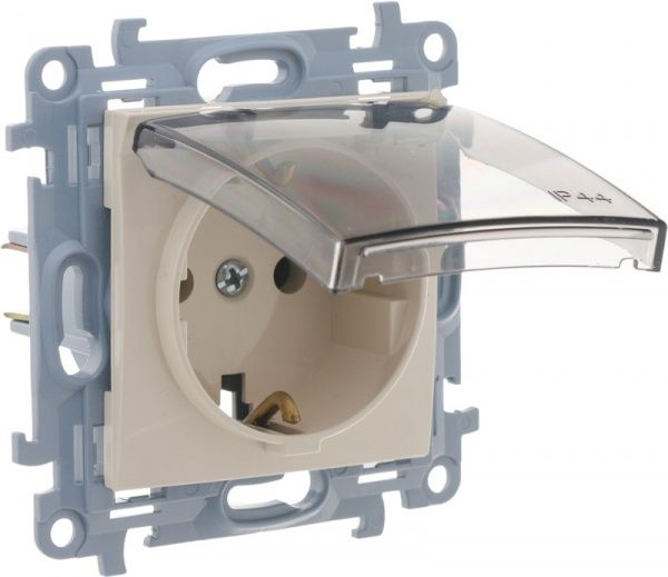 Розетка подвійна із заземленням Simon 10 без шторок з кришкою кремовий CGSZ1B.01/41A