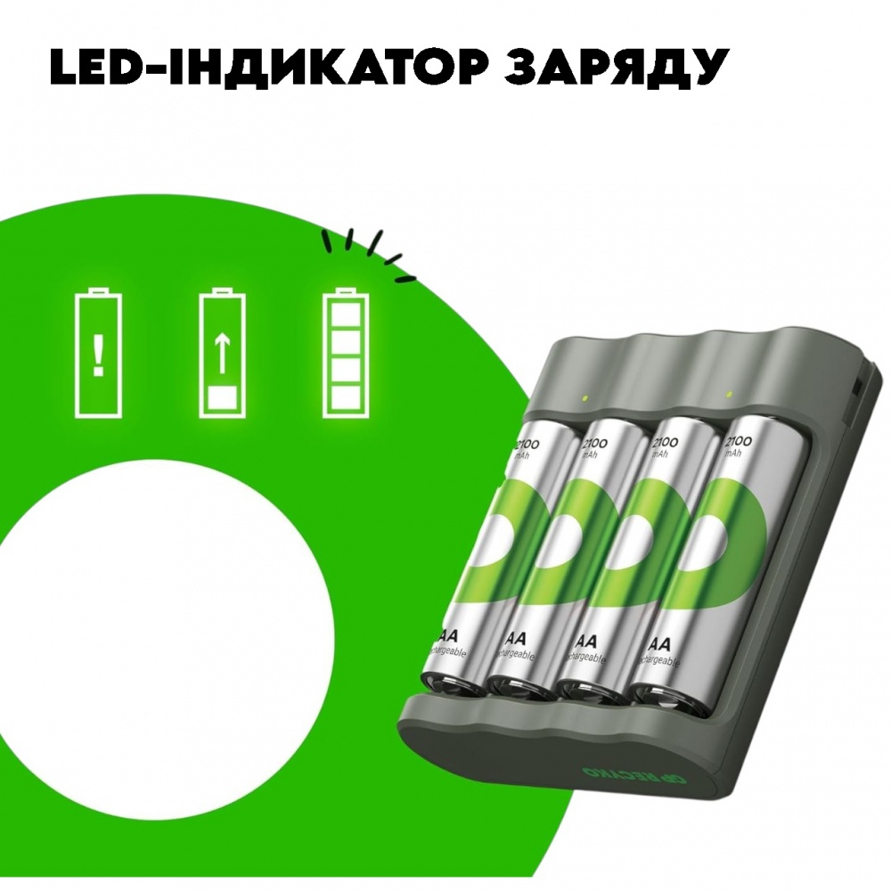 Зарядное устройство GP Recyko B441 USB + 4 аккумуляторные батареи АА 2100 мАг