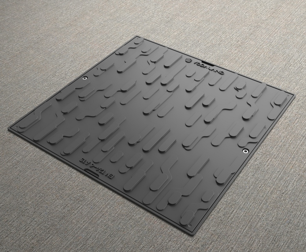 Люк квадратный Vodaland 600x600 мм Easy DN430 легкий с замком черный