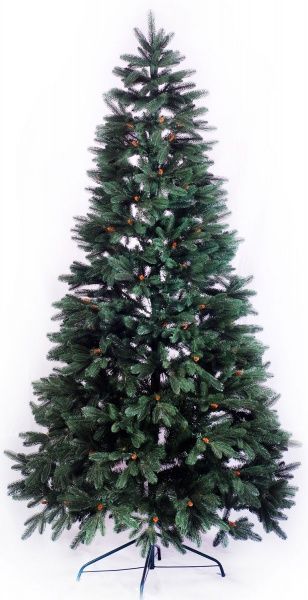 Елка искусственная Рождественская с шишками 2,2 м литая зеленый 