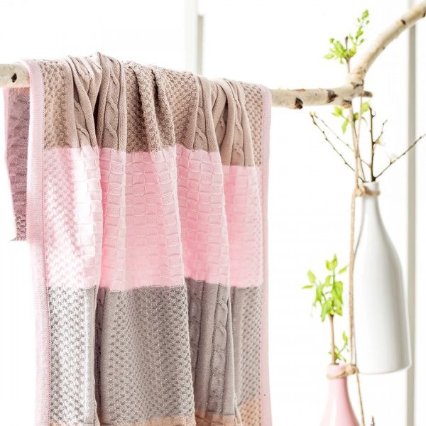 Плед IDEIA вязаный Малыш пэчворк + шапочка 70х90 см розовый 8000029910 