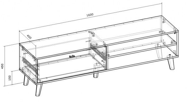 Тумба под ТВ Грейд RETRO Виттория 1600х450х400 нимфея альба 