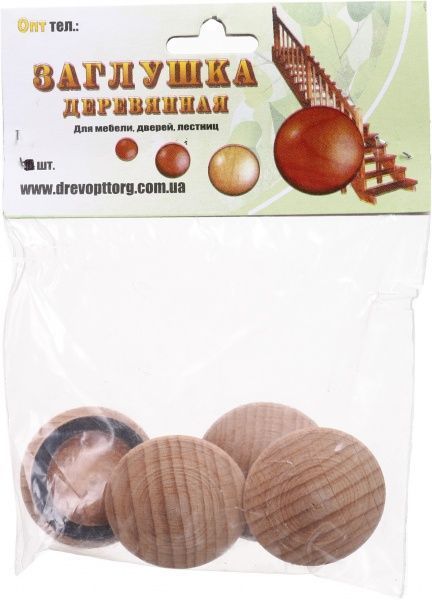 Заглушка дерев'яна бук 30 мм 4 шт. 