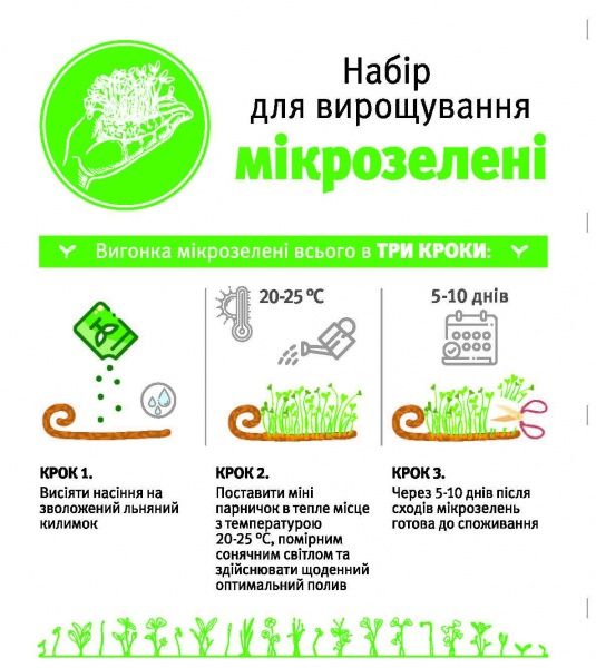 Набор для выращивания микрозелени LedaAgro Смачнисимо семена салата, редиса, лука (4820119796924)