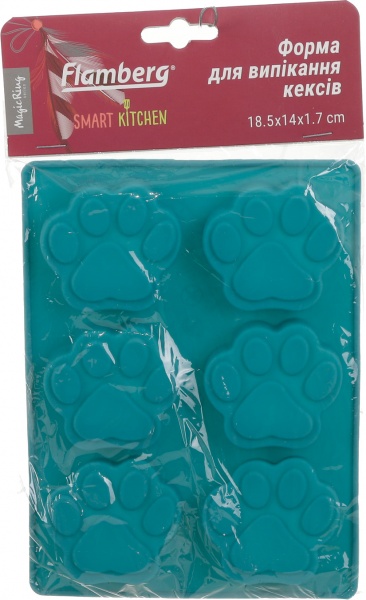 Форма для кексов Magic Ring Лапки, 18.5х14х1.7 см 6 шт бирюза Flamberg Smart Kitchen