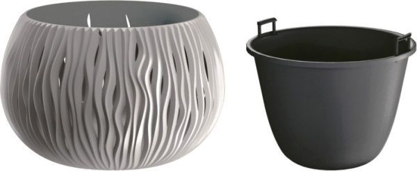 Горщик пластиковий Prosperplast Sandy Bowl 2 в 1 круглий 3,9л сірий (23063-405) 