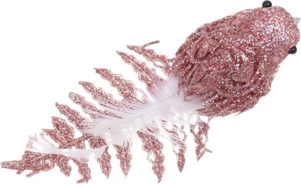 Декорация новогодняя Птичка 14 см розовая с белым EPI-EYJY14255-2 