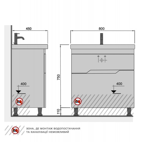 Тумба напольная Мойдодыр Форсаж 80 с умывальником Амальфи 80