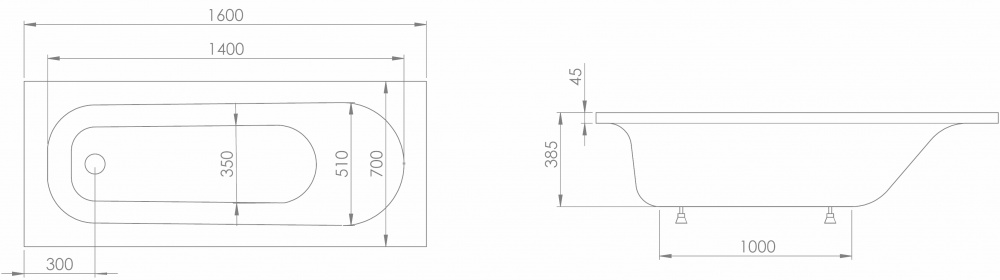 Ванна акриловая Imprese 160х70 см ROZKOS b0701016070+NU