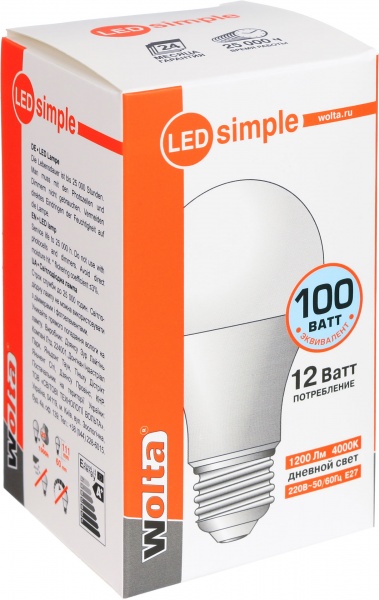 Лампа світлодіодна Wolta 12 Вт A60 матова E27 220-240 В 4000 К 25S60BL12E27-S 