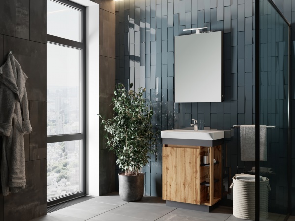 Тумба напольная ЮВЕНТА Utah Ut-45 дуб вотан с умывальником Neon-45