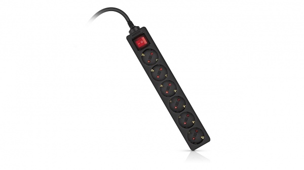 Фильтр-удлинитель Real-el RS-6 Protect M с заземлением 6 гн. черный 3 м