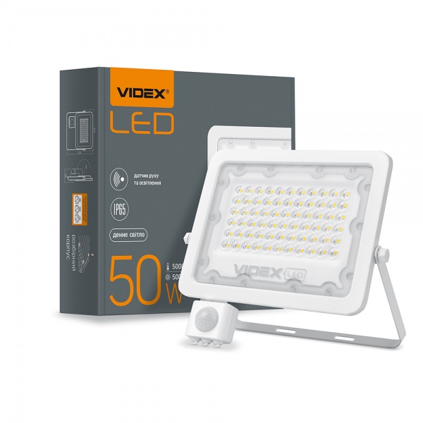 Прожектор Videx LED F2e с датчиком движения и освещенности 50 Вт IP65 белый 26266 
