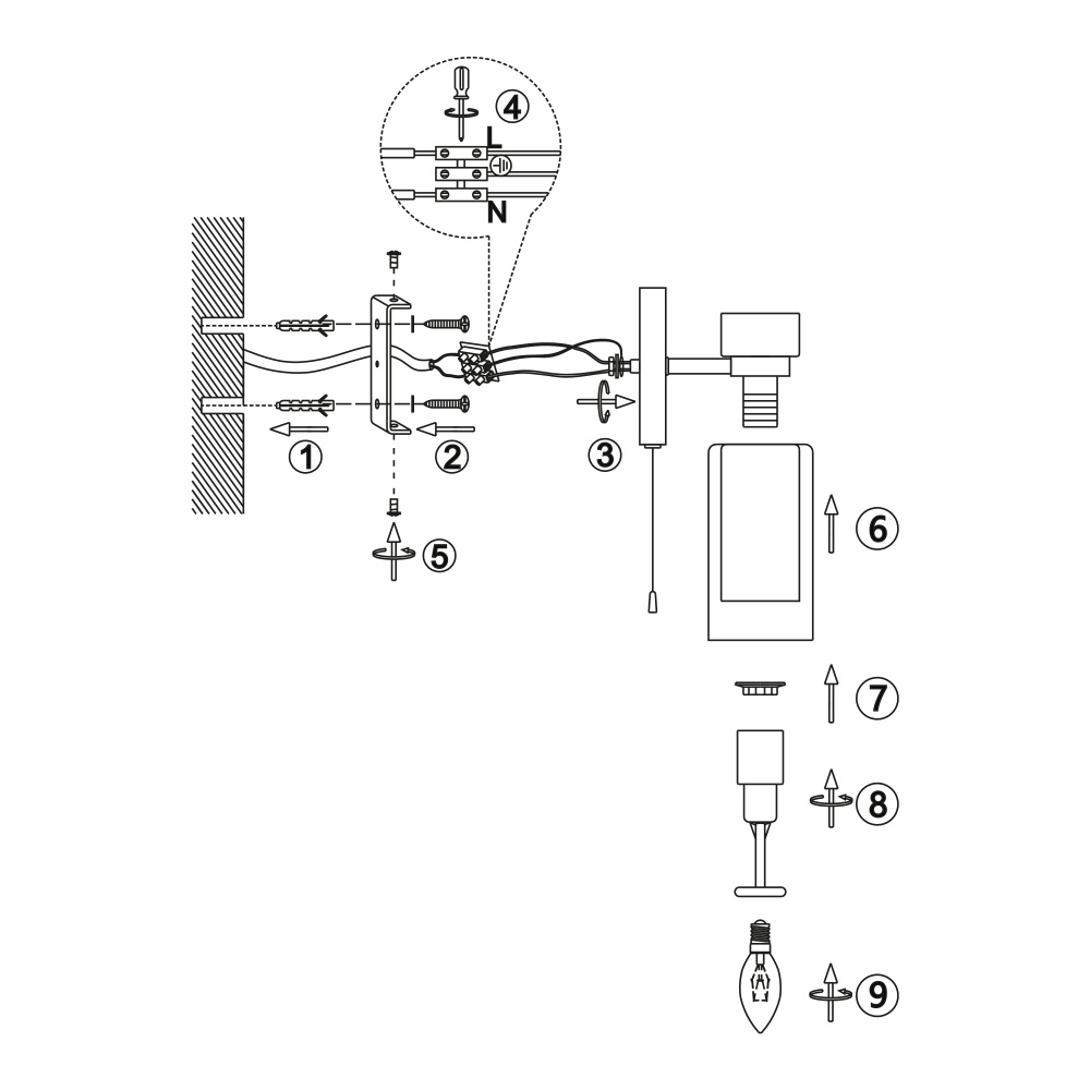 Бра Miorro Leone металл/стекло 1x40 Вт E14 никель 51-311-075