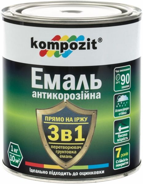 Эмаль Kompozit антикоррозийная 3 в 1 зелений шелковистый мат 0,75кг