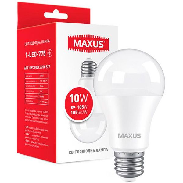 Лампа светодиодная Maxus 10 Вт A60 матовая E27 220 В 3000 К 1-LED-775 