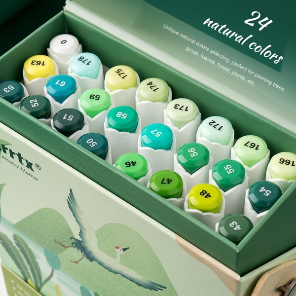 Набор маркеров Arrtx спиртовых Alp ASM-02GN 24 цвета зеленые оттенки LC302246 