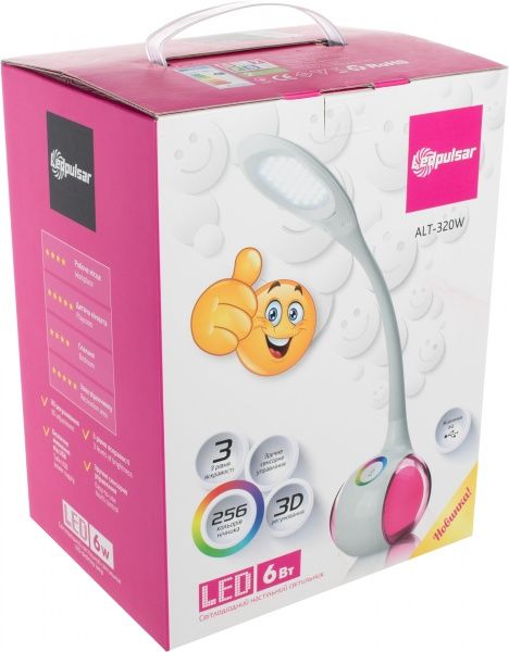 Настольная лампа офисная LedPulsar 3D RGB 6 Вт белый ALT-320W 