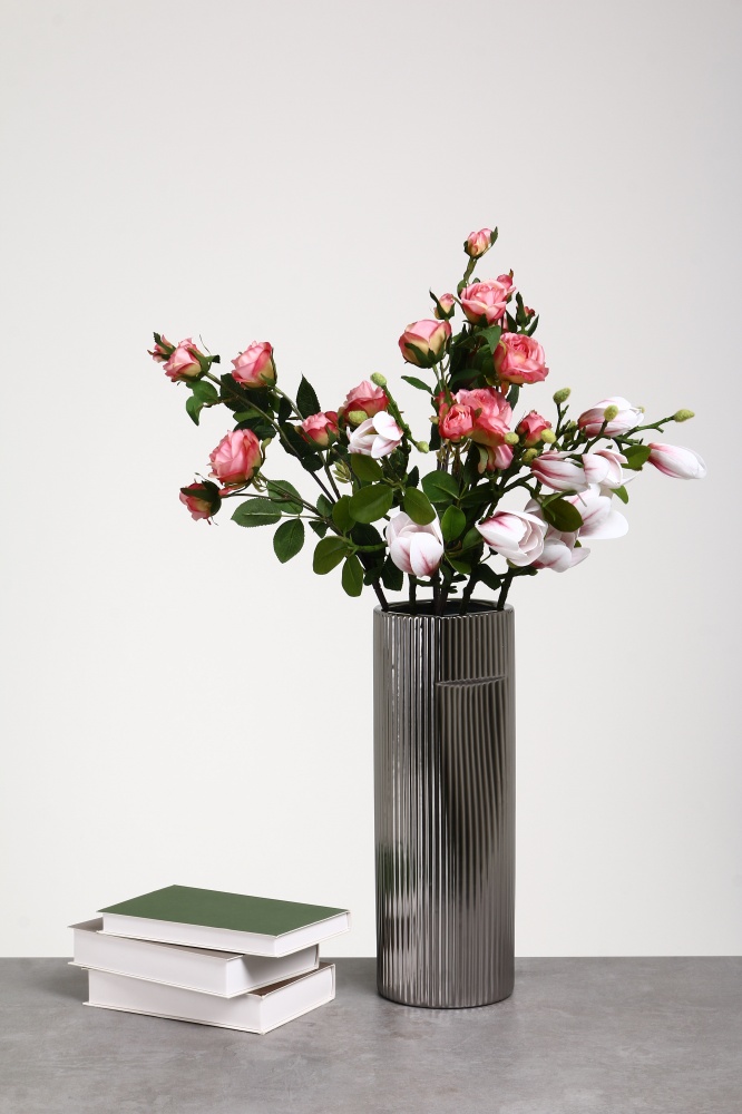 Ваза керамическая Pinsung Ceramics Nooka 36 см серебряная матовая PS33411