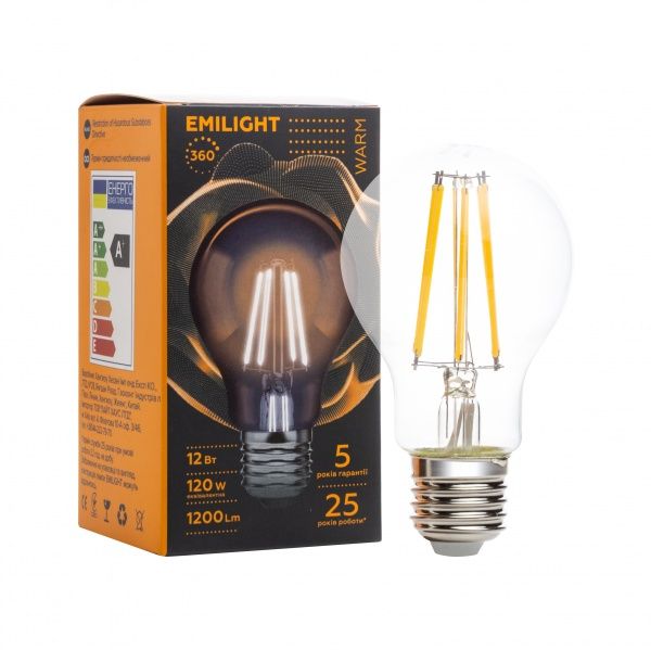 Лампа світлодіодна Emilight FIL CL A60 12 Вт E27 3000 К 220 В прозора 