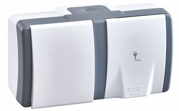 Вимикач одноклавішний Mono Octans + розетка з заземленням IP54 без підсвітки 10 А 250В сірий 154-020001-180