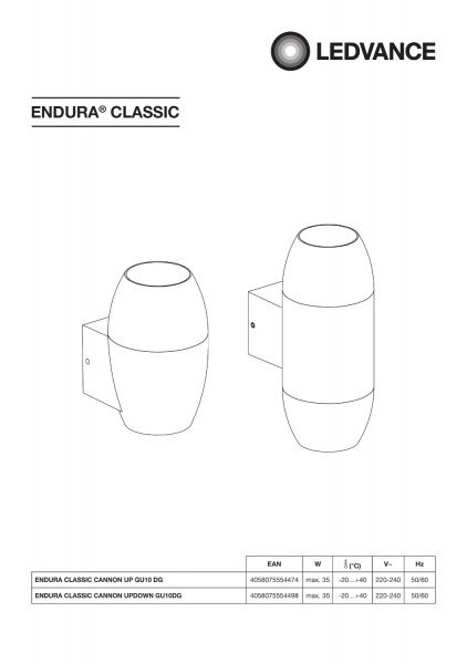 Бра Ledvance Endura Classic Cannon Wall Up GU10 IP44 темно-серый 