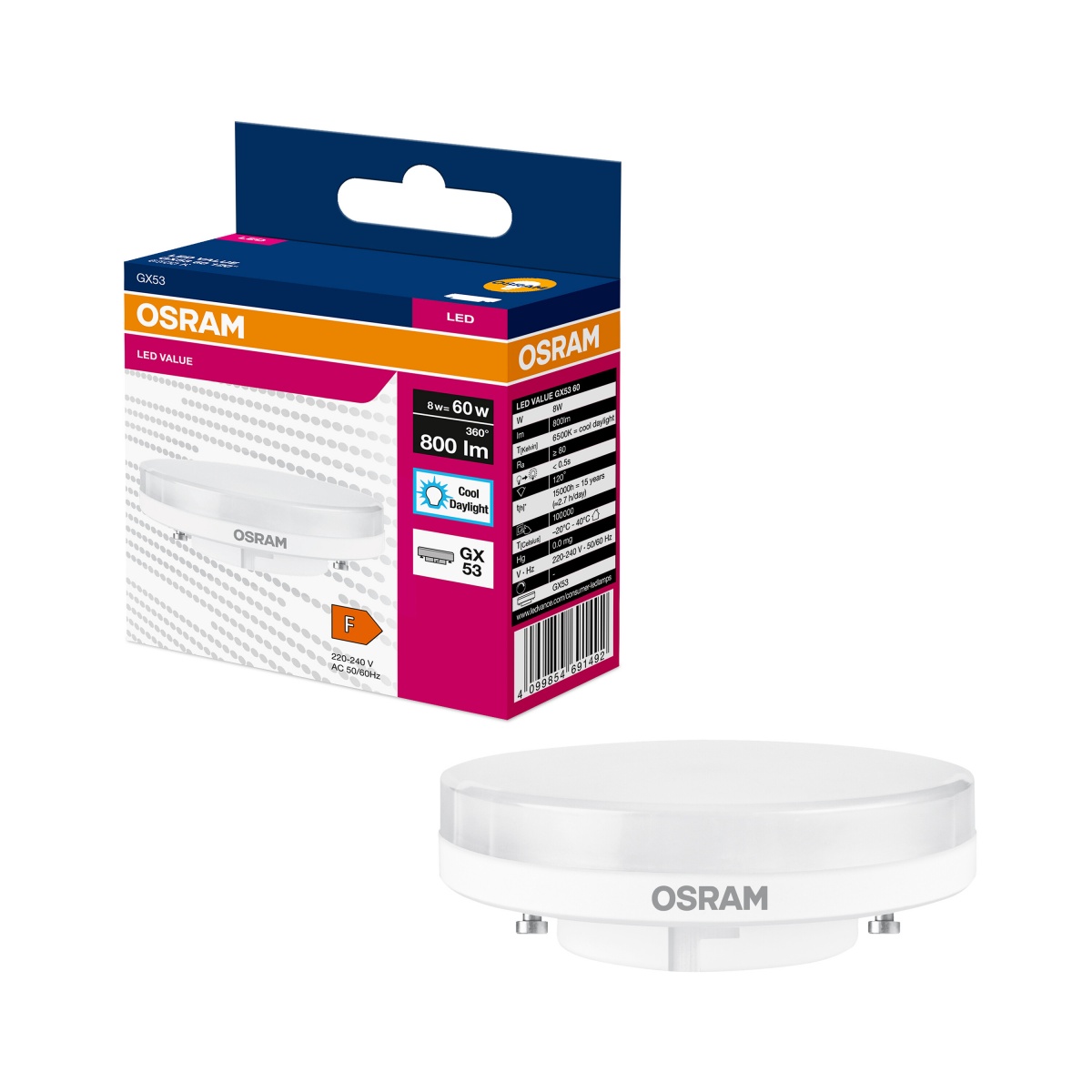 Лампа светодиодная Osram Value 8 Вт GX53 220 В 6500 К — фото 1
