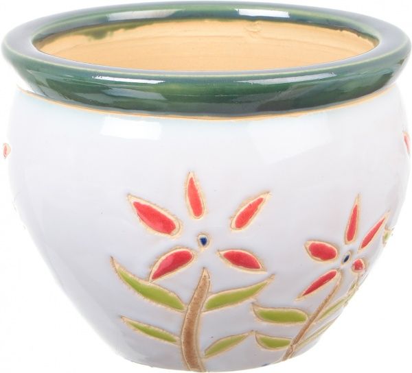 Горшок Viet Thanh Ceramic с блюдцем цветок 16х13 см VT.10633-3 круглый белый с красным 