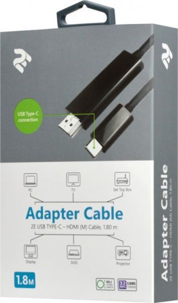 Кабель 2E USB Type-C – HDMI 1,8 м чорний (2E-W1706) 