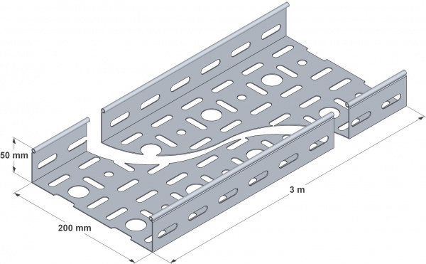 Лоток перфорований металевий 200x50 мм (0,7) L-3 м білий цинк