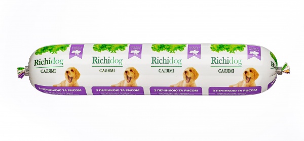 Корм вологий Для молодих та дорослих собак для усіх порід Richi Dog салямі з печінкою та рисом