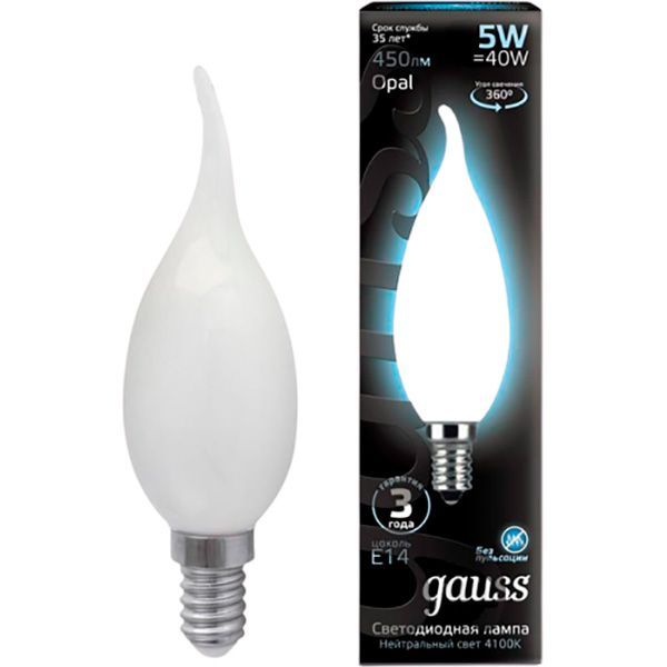 Лампа светодиодная Gauss FIL OPAL CF37 5 Вт E14 4100 К 150 В матовая 
