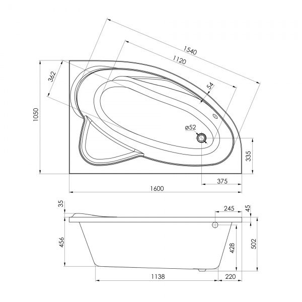 Ванна акрилова Imprese Loreta 160 R 160x105