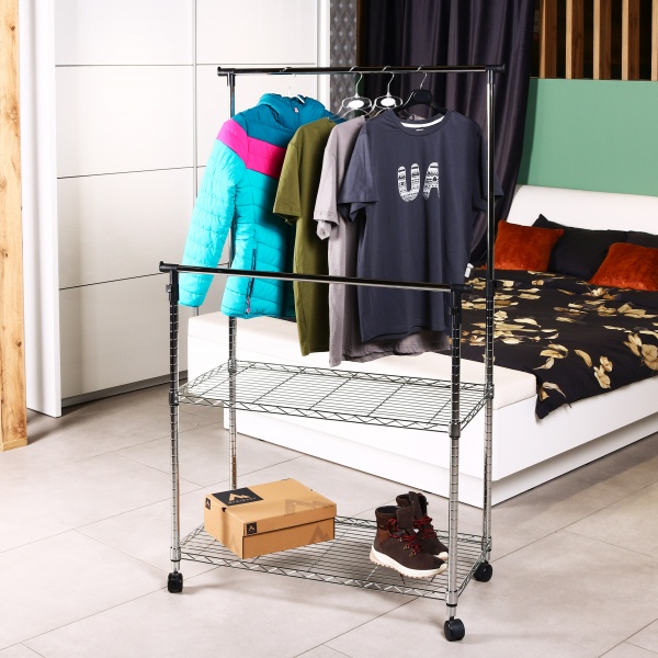 Тримач для одягу PROзапас 960х460х1060 (1800) мм подвійний хромований з полицями хром