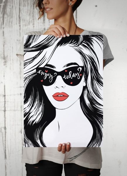 Картина Дівчина в окулярах 59,4x42 см чорний із білим 