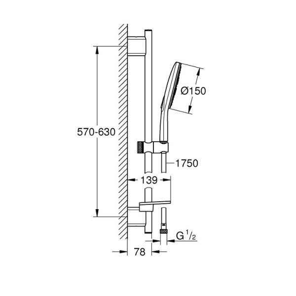 Душевой гарнитур Grohe Vitalio SmAct Cube 150 9,5 л 