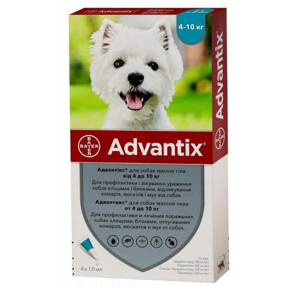 Капли Bayer для собак Advantix 1х1,0 мл от 4-10 кг (за 1 п-тку, 4 в уп.) 17074