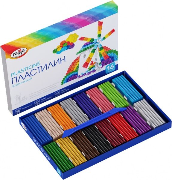 Пластилін класичний 16 кольорів зі стеком 320 г 281034 Гамма